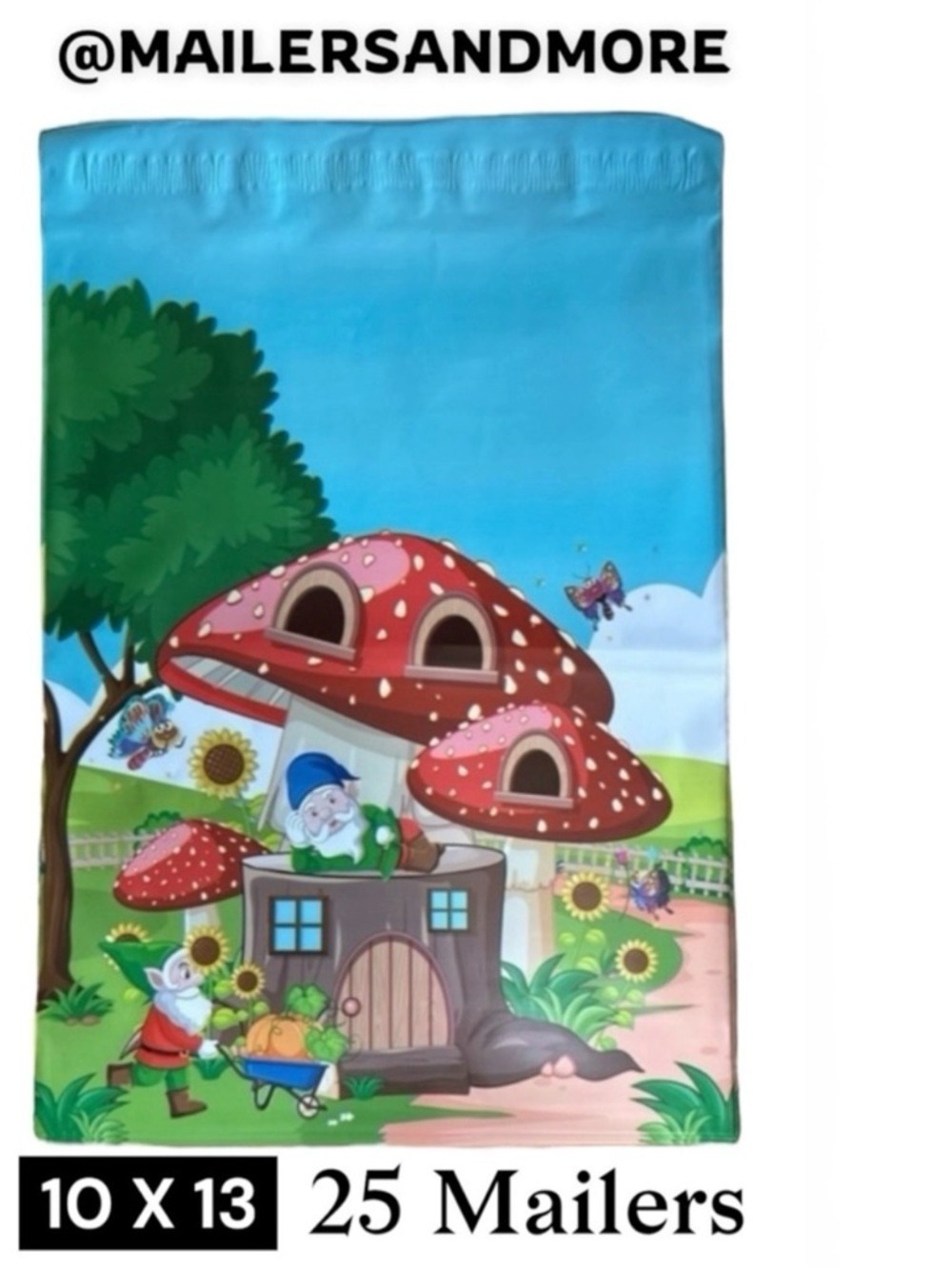 25 10X13 Poly Mailers Gnome Mushroom House, Shipping Envelopes PRICE IS FIRM - Picture 2 of 8